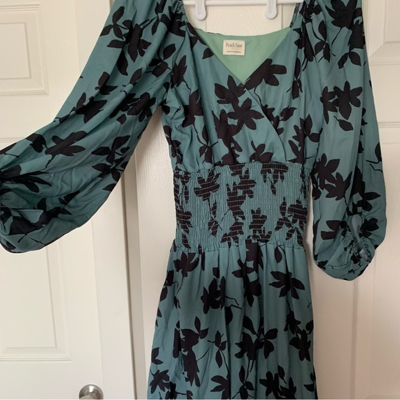 Peach Love California NWOT Dress Mini, Green w/Black Leaves Size S - Picture 4 of 5